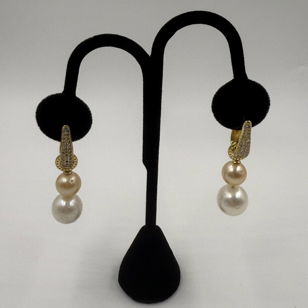 Elegant Real South Sea Pearl Drop Earrings Vermeil Setting
